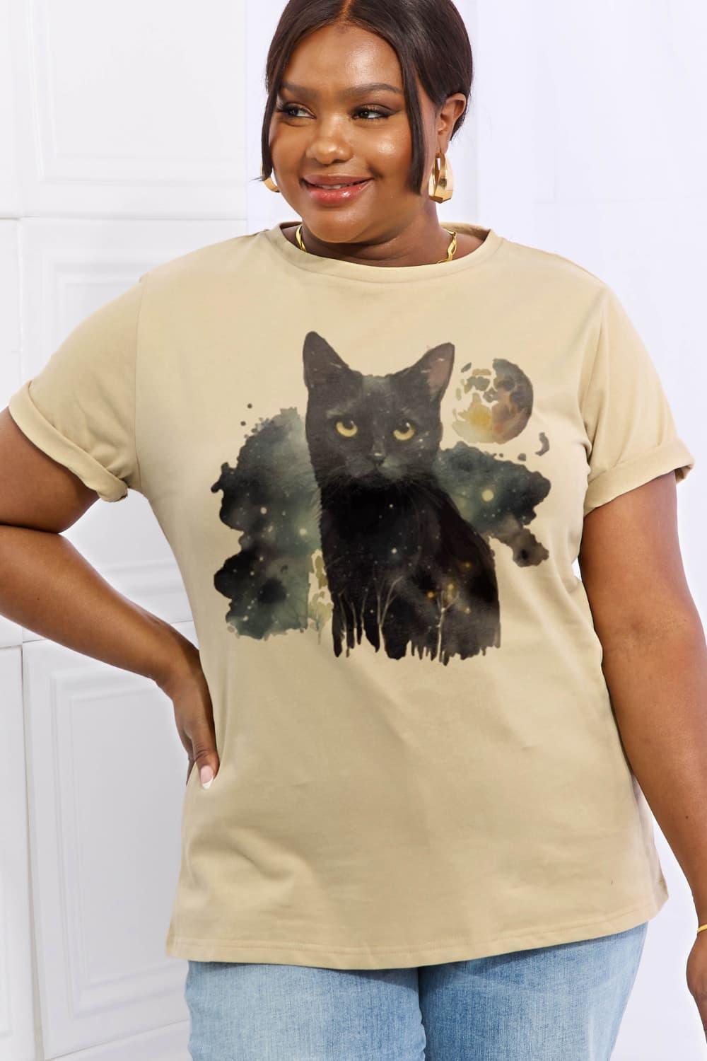 Pet Lover Plus Size Cotton Cat Graphic Tee - MXSTUDIO.COM