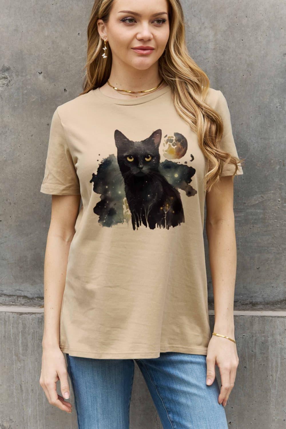 Pet Lover Plus Size Cotton Cat Graphic Tee - MXSTUDIO.COM