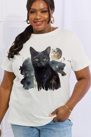 Pet Lover Plus Size Cotton Cat Graphic Tee - MXSTUDIO.COM