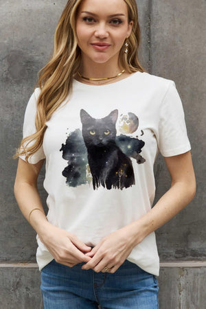 Pet Lover Plus Size Cotton Cat Graphic Tee - MXSTUDIO.COM