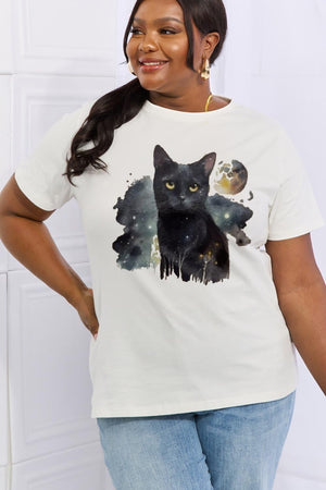 Pet Lover Plus Size Cotton Cat Graphic Tee - MXSTUDIO.COM