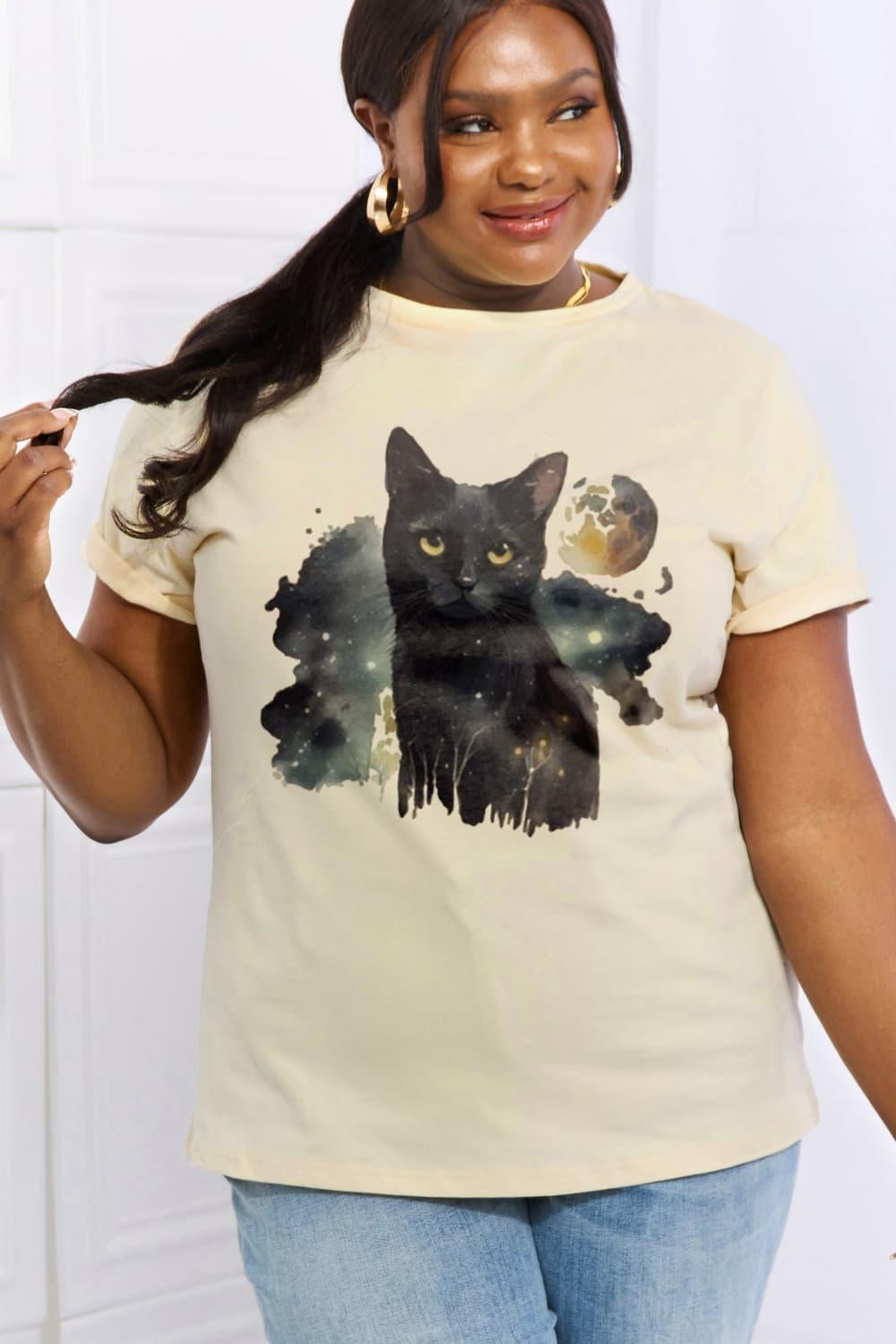 Pet Lover Plus Size Cotton Cat Graphic Tee - MXSTUDIO.COM