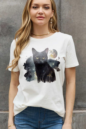 Pet Lover Plus Size Cotton Cat Graphic Tee - MXSTUDIO.COM