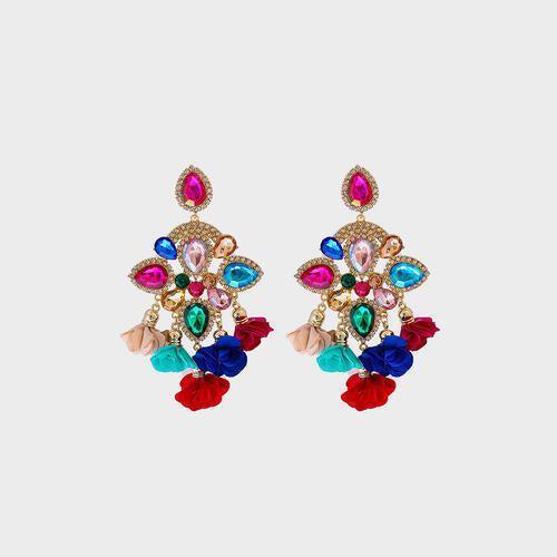 Phenomenal Flower Shape Rhinestone Dangle Earrings-MXSTUDIO.COM