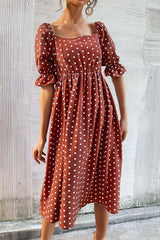 Photogenic Polka Dot Square Neck Midi Dress - MXSTUDIO.COM