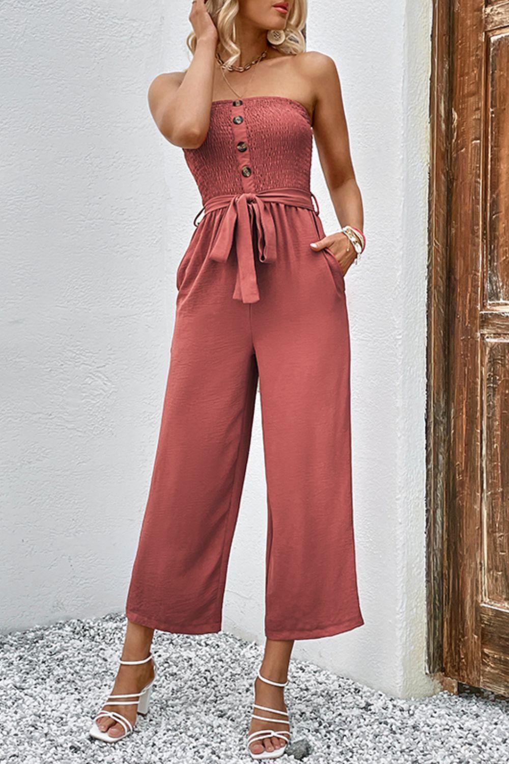 Picture Perfect Strapless Smocked Jumpsuit - MXSTUDIO.COM