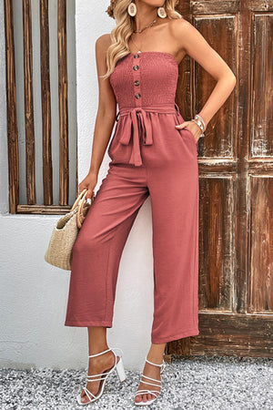 Picture Perfect Strapless Smocked Jumpsuit - MXSTUDIO.COM