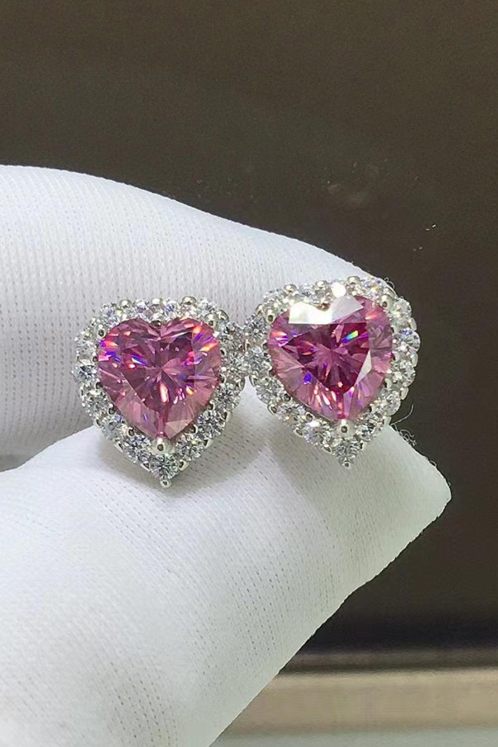 Pink Heart-Shaped 2 Carat Moissanite Earrings - MXSTUDIO.COM