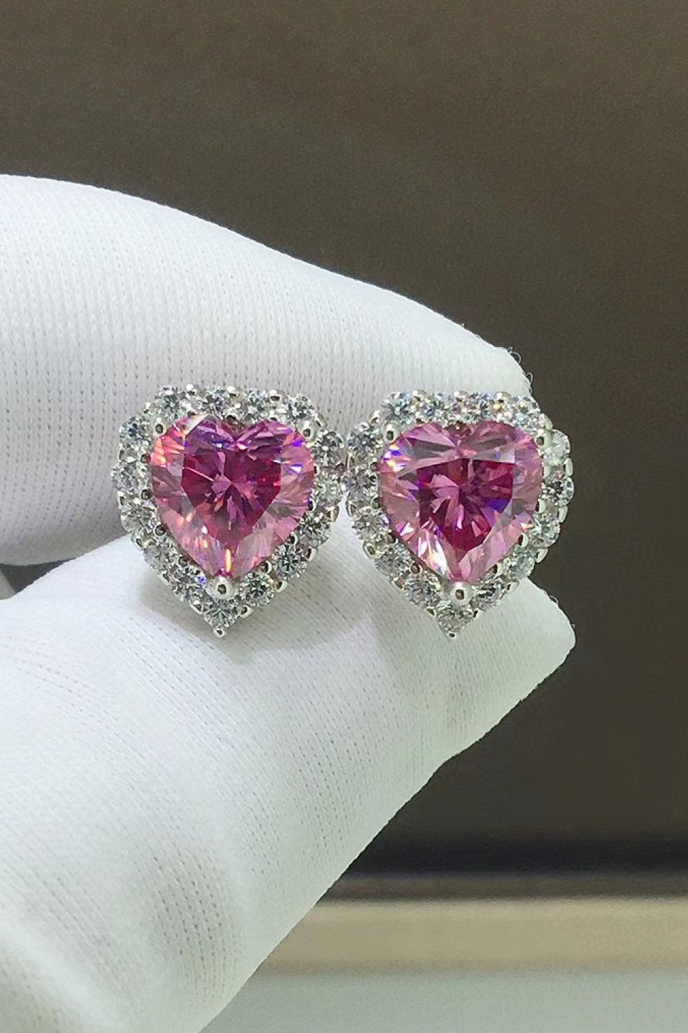 Pink Heart-Shaped 2 Carat Moissanite Earrings - MXSTUDIO.COM