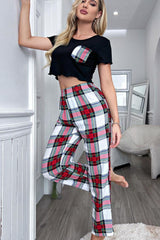 Plaid Lounge Set With Lettuce Trim Top - MXSTUDIO.COM