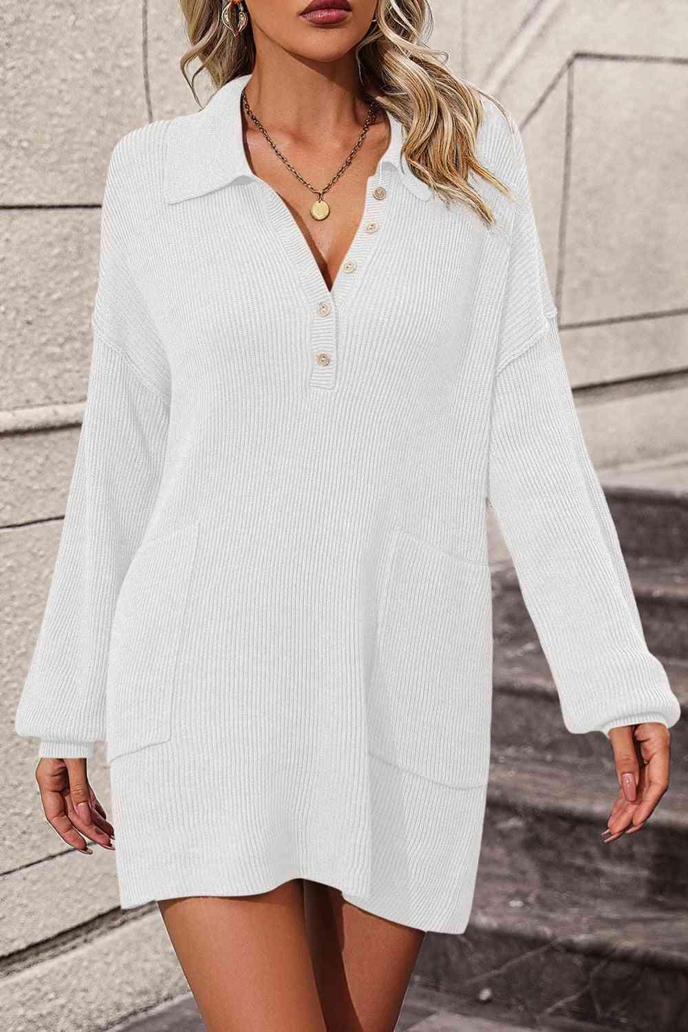 Plain Yet Comfy White Knit Sweater Dress-MXSTUDIO.COM