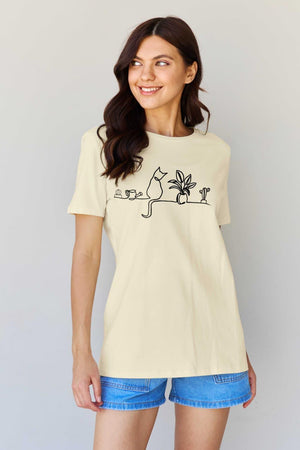 Plants Graphic Plus Size Cotton Cat T Shirt - MXSTUDIO.COM