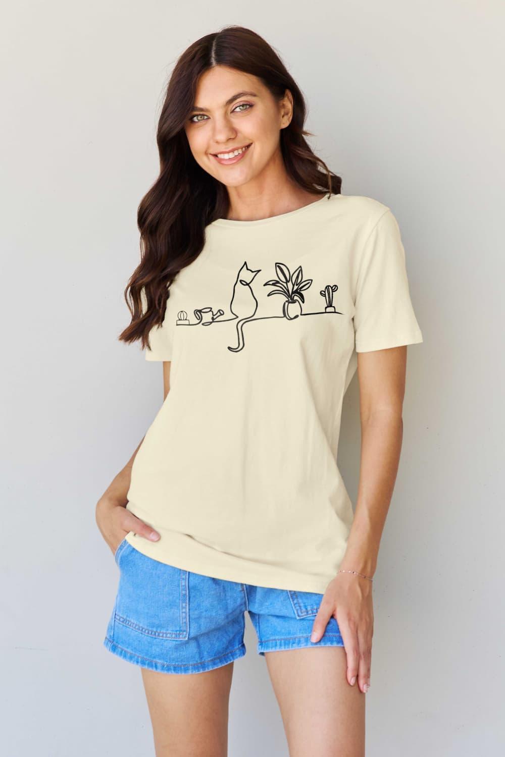 Plants Graphic Plus Size Cotton Cat T Shirt - MXSTUDIO.COM