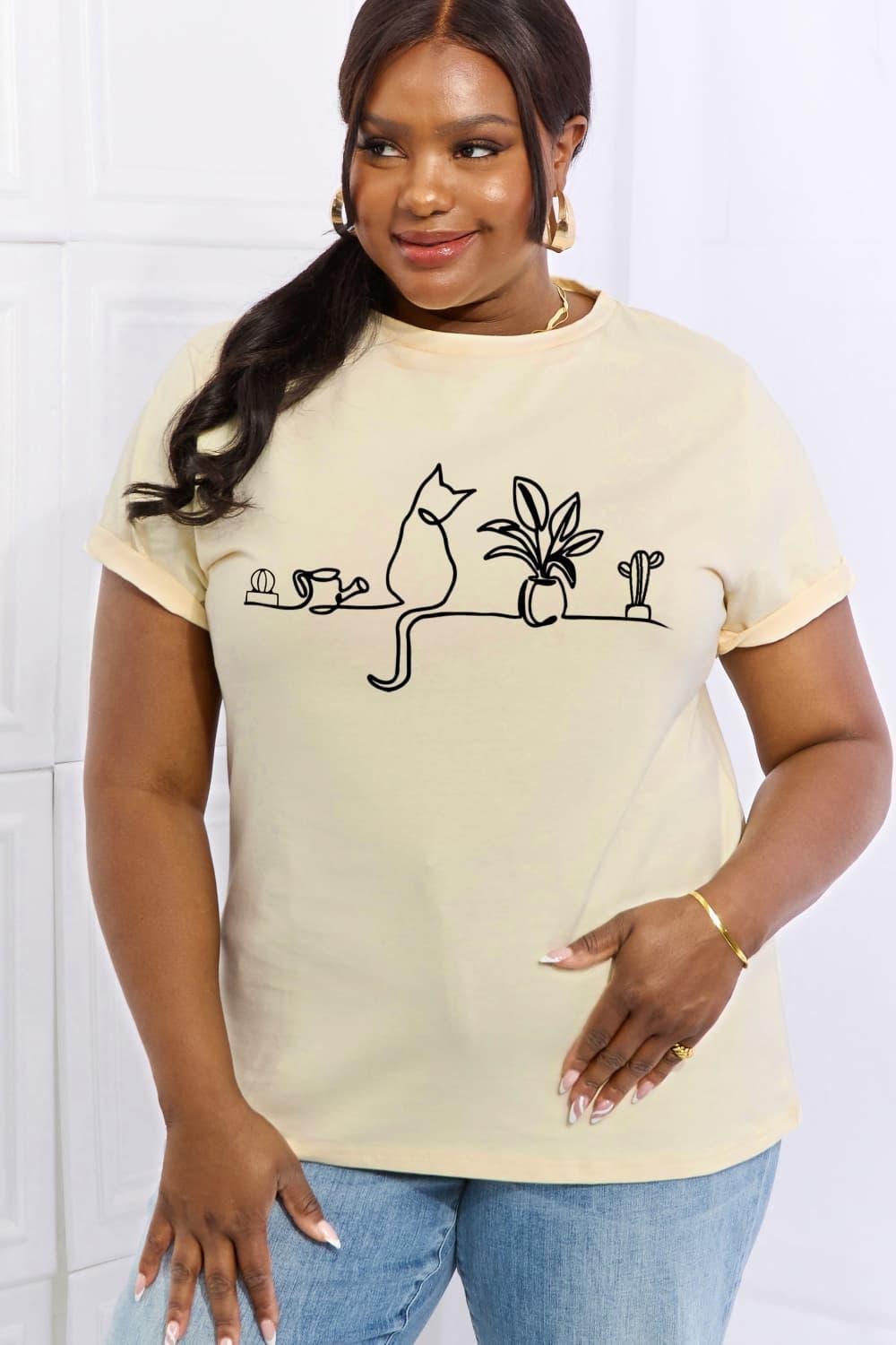 Plants Graphic Plus Size Cotton Cat T Shirt - MXSTUDIO.COM