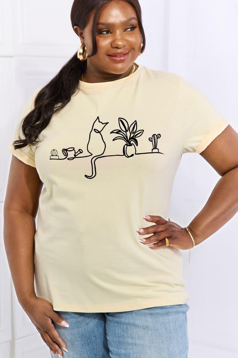 Plants Graphic Plus Size Cotton Cat T Shirt - MXSTUDIO.COM