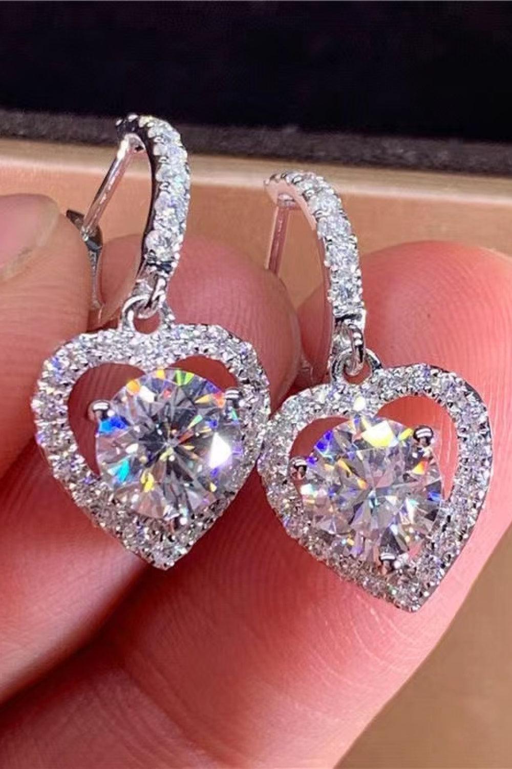 Platinum-Plated 2 Carat Moissanite Heart Drop Earrings - MXSTUDIO.COM