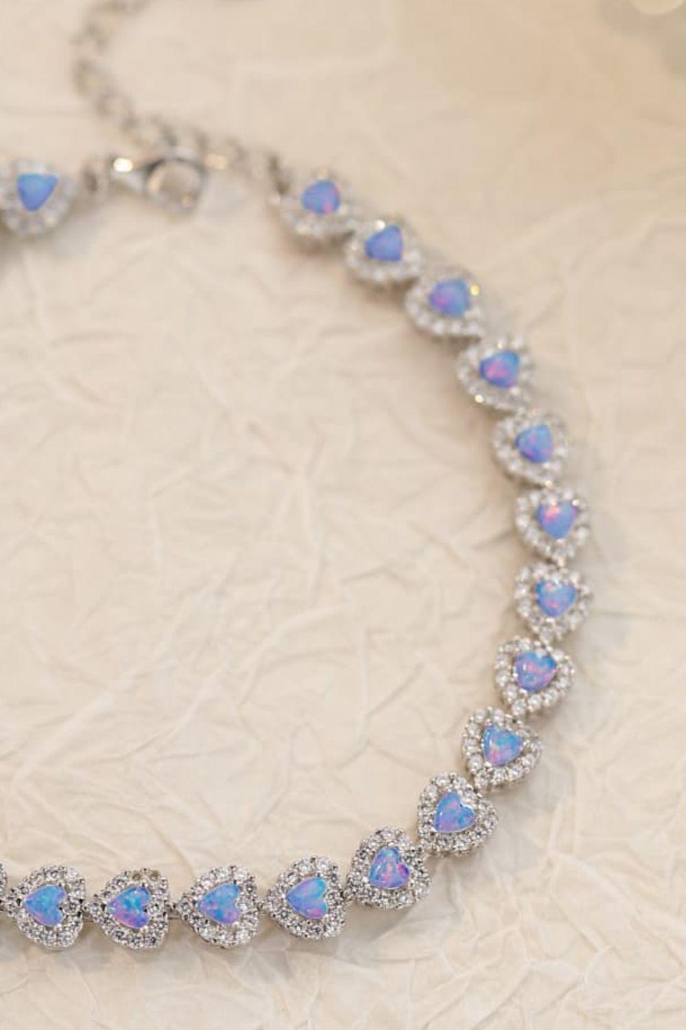 Platinum-Plated Heart Opal Bracelet Sterling Silver - MXSTUDIO.COM