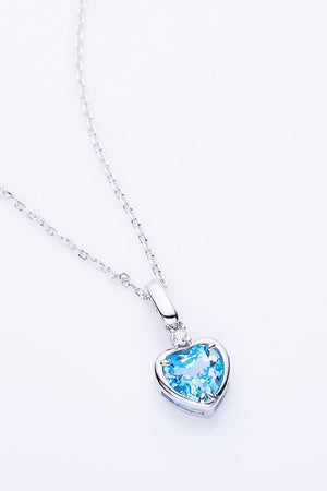 Platinum-Plated Sky Blue Heart Pendant Topaz Necklace - MXSTUDIO.COM