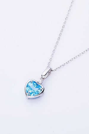 Platinum-Plated Sky Blue Heart Pendant Topaz Necklace - MXSTUDIO.COM