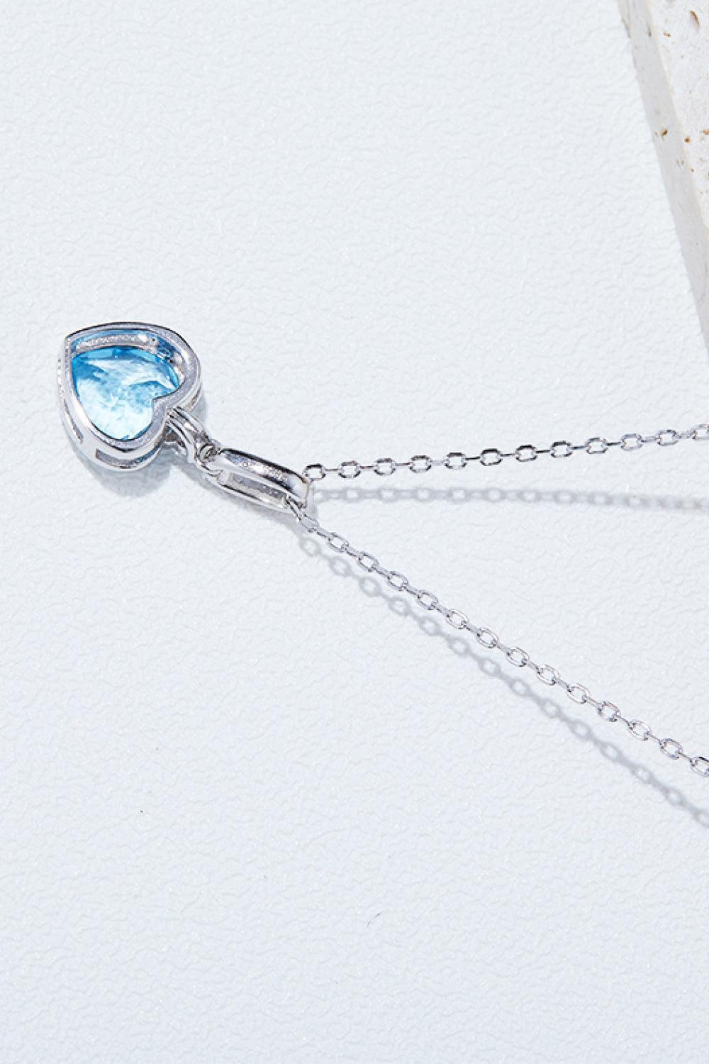 Platinum-Plated Sky Blue Heart Pendant Topaz Necklace - MXSTUDIO.COM