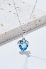 Platinum-Plated Sky Blue Heart Pendant Topaz Necklace - MXSTUDIO.COM