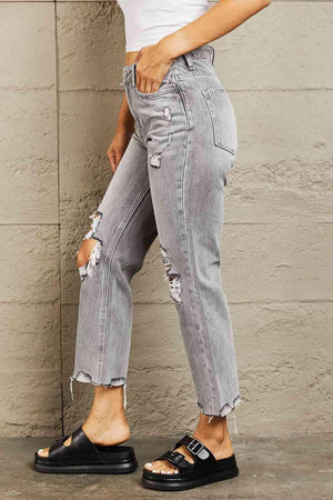 Play It Cool Straight Leg Ripped Cropped Jeans - MXSTUDIO.COM