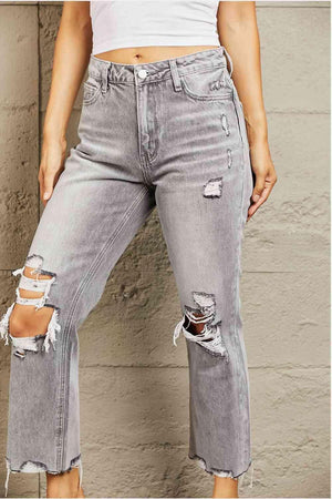 Play It Cool Straight Leg Ripped Cropped Jeans - MXSTUDIO.COM