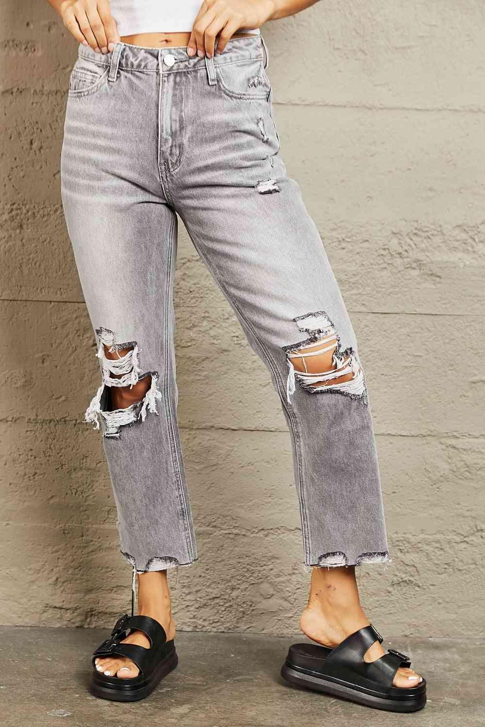 Play It Cool Straight Leg Ripped Cropped Jeans - MXSTUDIO.COM