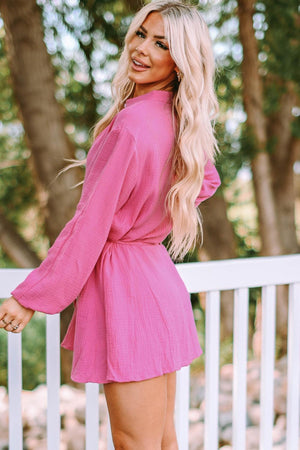 Playful Belted Long Sleeve Dress - MXSTUDIO.COM