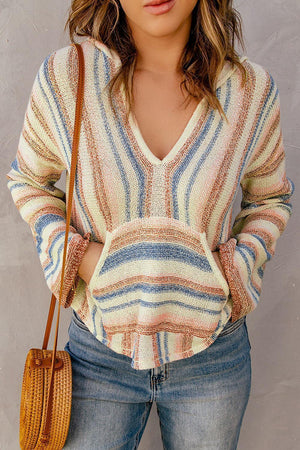 Playful Drop Shoulder Stripe Sweater Hoodie - MXSTUDIO.COM