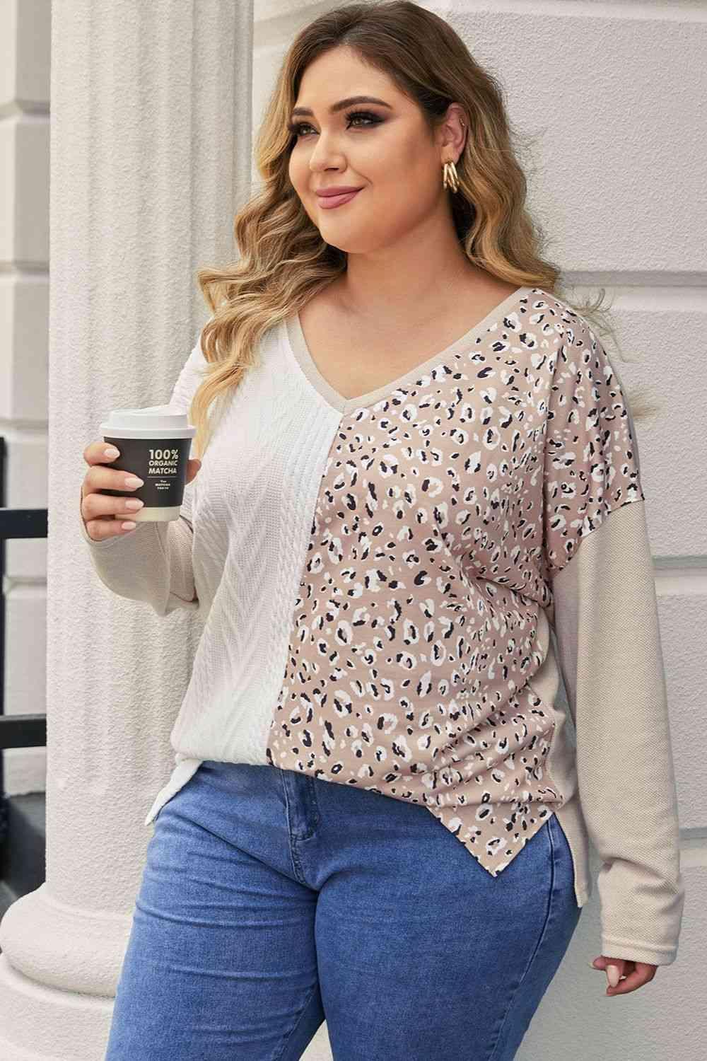 Playful Multicolor Plus Size V-Neck Sweater - MXSTUDIO.COM