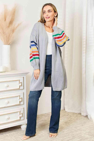 Playful Stripe Longline Open Front Cardigan - MXSTUDIO.COM