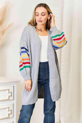 Playful Stripe Longline Open Front Cardigan - MXSTUDIO.COM