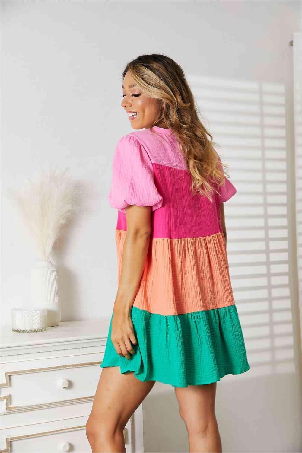 Playful Vibe Short Sleeve Multicolor Mini Dress - MXSTUDIO.COM