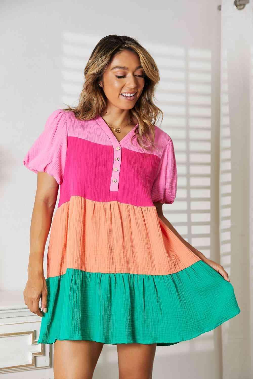 Playful Vibe Short Sleeve Multicolor Mini Dress - MXSTUDIO.COM