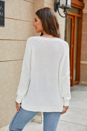 Pleasant Knit V Neck Long Sleeve Sweater - MXSTUDIO.COM