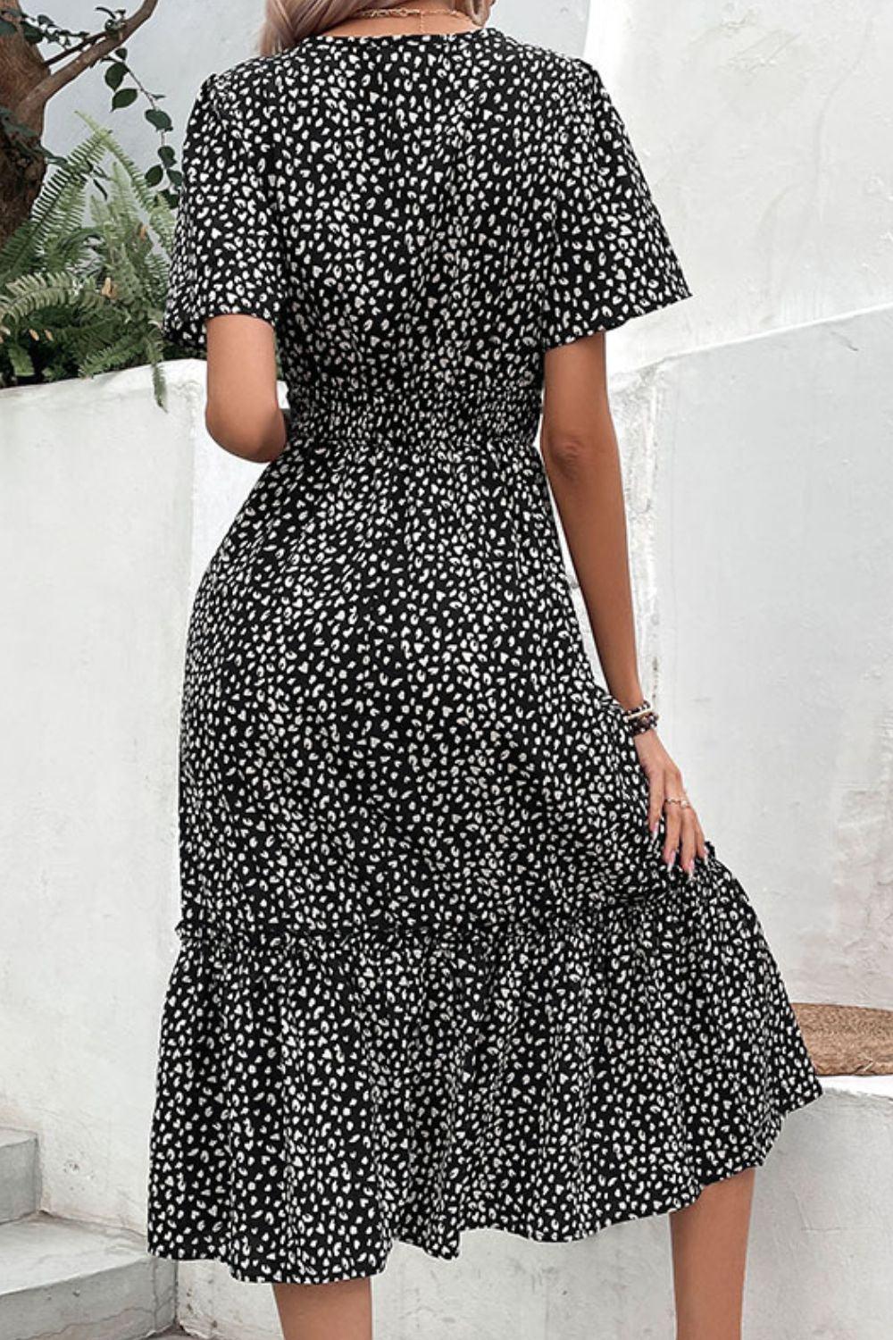 Pleasing Short Sleeve Leopard Midi Dress - MXSTUDIO.COM