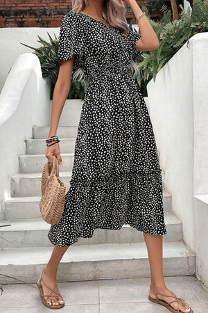 Pleasing Short Sleeve Leopard Midi Dress - MXSTUDIO.COM