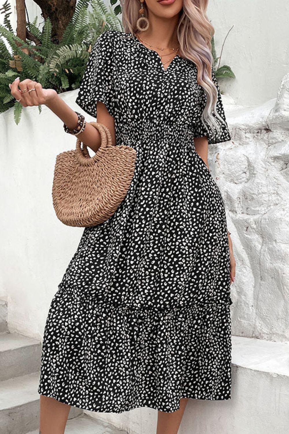 Pleasing Short Sleeve Leopard Midi Dress - MXSTUDIO.COM