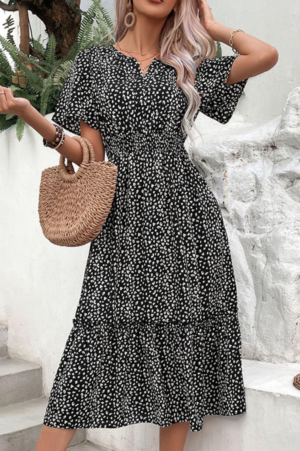 Pleasing Short Sleeve Leopard Midi Dress - MXSTUDIO.COM