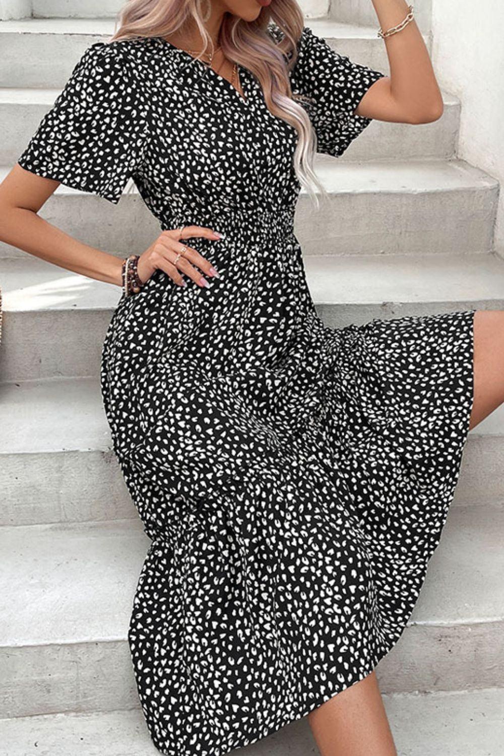 Pleasing Short Sleeve Leopard Midi Dress - MXSTUDIO.COM