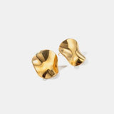 a pair of gold earrings on a white background