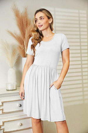 Pleated In Style Short Sleeve Knee Length Dress - MXSTUDIO.COM