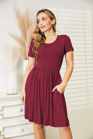 Pleated In Style Short Sleeve Knee Length Dress - MXSTUDIO.COM