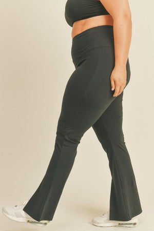 Plus Size Black Slit Flare Stretchy Leg Pants - MXSTUDIO.COM