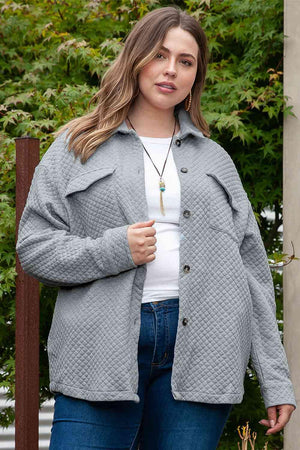 Plus Size Cloudy Blue Womens Button Up Jacket-MXSTUDIO.COM