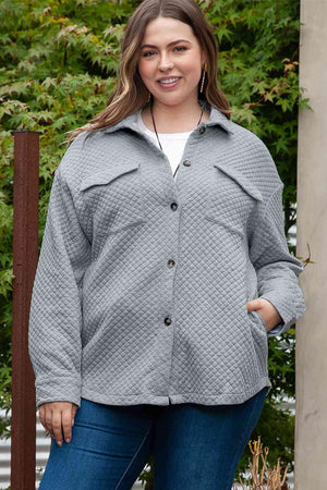 Plus Size Cloudy Blue Womens Button Up Jacket-MXSTUDIO.COM