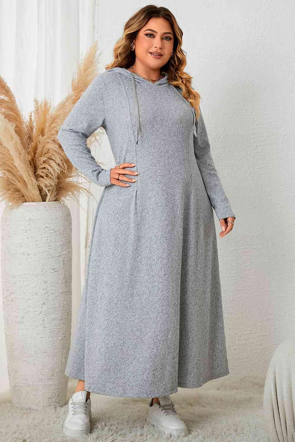 Plus Size Heather Gray Hooded Maxi Dress - MXSTUDIO.COM