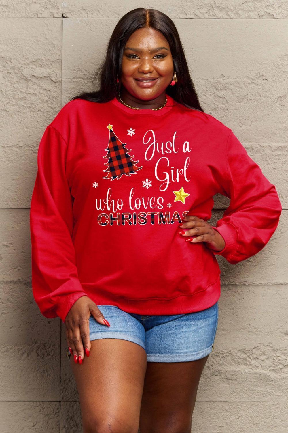 Plus Size Just A Girl Who Loves Christmas Sweatshirt-MXSTUDIO.COM