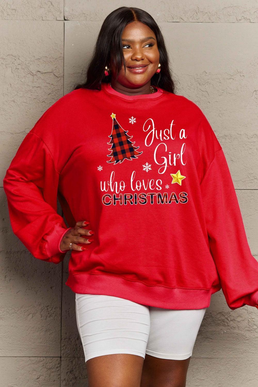 Plus Size Just A Girl Who Loves Christmas Sweatshirt-MXSTUDIO.COM